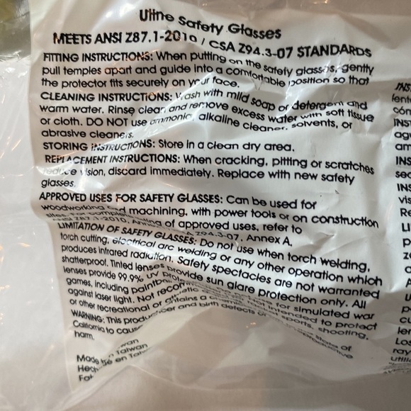 Uline deluxe wraparound, clear safety glasses, ANSI Z87.1 approved NWT - Picture 3 of 3